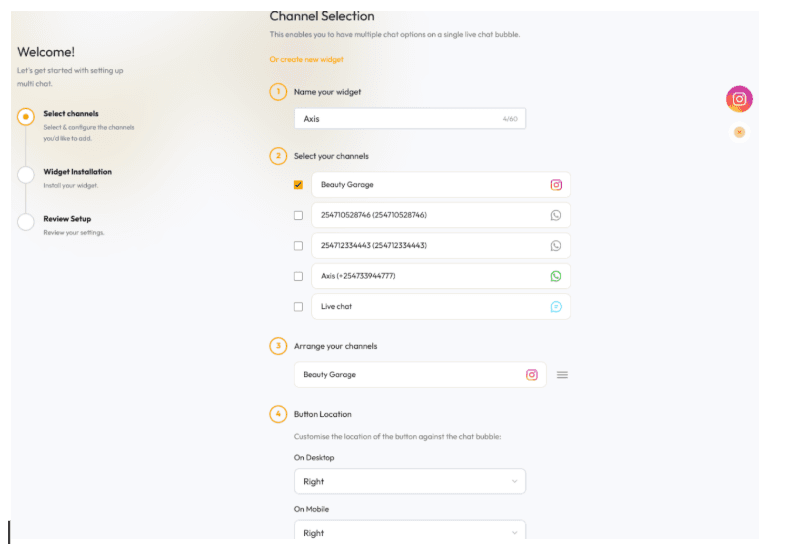 Widget installation code page