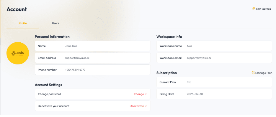 Channels section — add and manage your connected channels.
