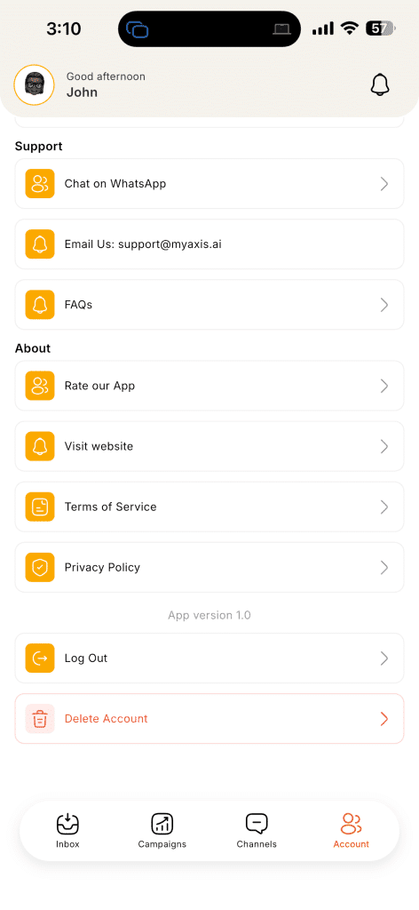 Open Account from the bottom navigation