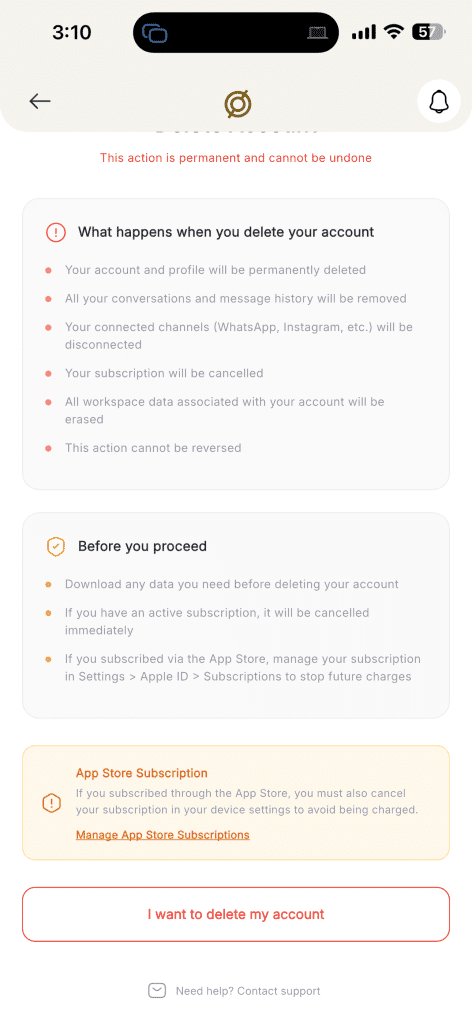 Review the deletion screen
