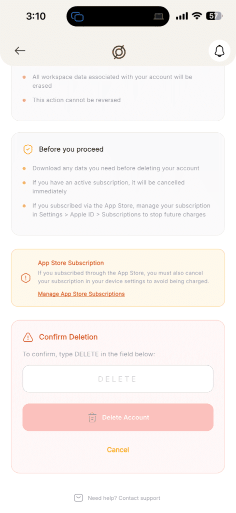 Type DELETE to confirm