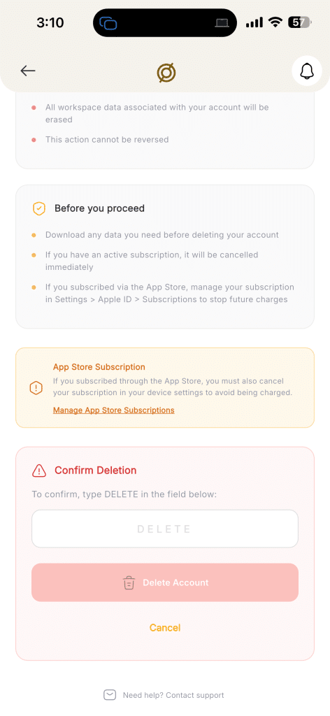 6. In the confirmation field, type DELETE.